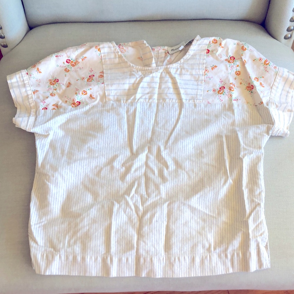 Madewell Floral Striped Short Sleeve Cotton Top